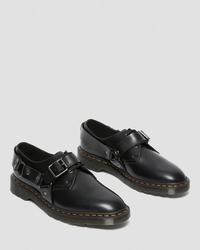 Black Men's Dr Martens Henree Polished Smooth Leather Buckle Shoes | CA 578UZG